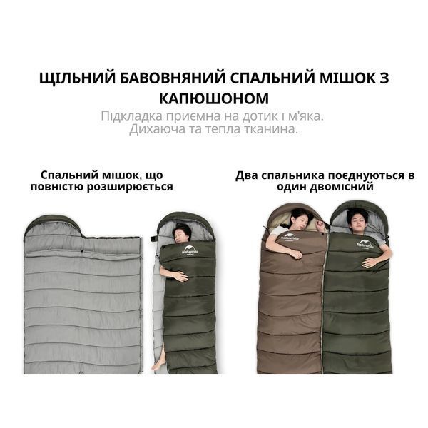 Спальник з капюшоном Naturehike U150 NH20MSD07, (11&deg;C), лівий, коричневий 6927595764381-L фото