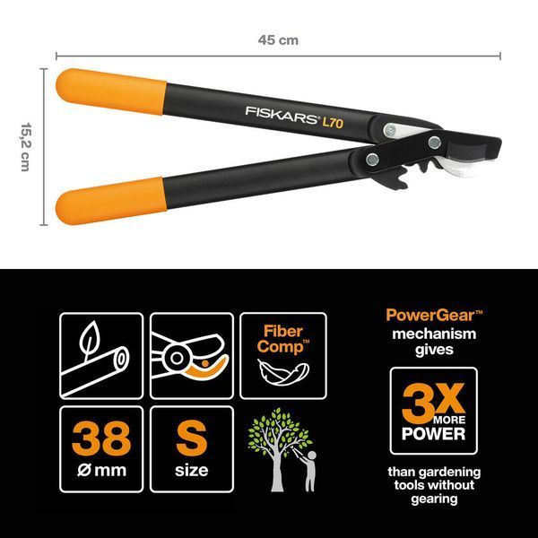 Малый плоскостной сучкорез Fiskars PowerGear&trade; с загнутыми лезвиями (S) L70 112190 (1002104) 1002104 фото