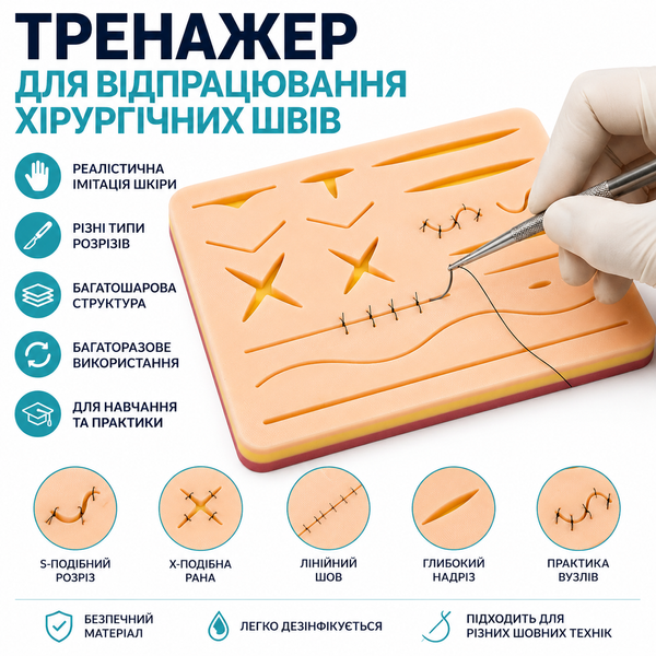 Тренажер навчальної подушечки для накладання швів к.127 фото