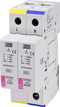 Пристрій захисту від перенапруги AC ETI ETITEC C T2 2Р 20kA-40kA 275V 2440401 фото