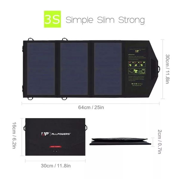 Сонячна панель Allpowers Solar panel 21 W 2хUSB 5V 2.1A (AP-SP18V21W) AP-SP18V21W фото