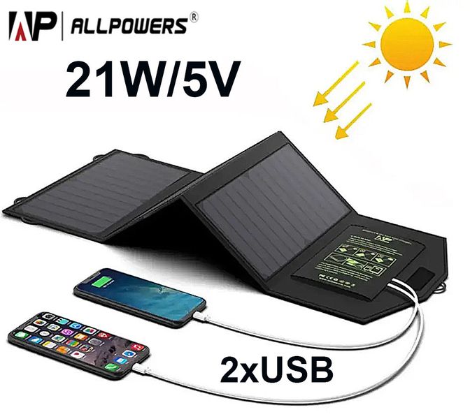 Сонячна панель Allpowers Solar panel 21 W 2хUSB 5V 2.1A (AP-SP18V21W) AP-SP18V21W фото