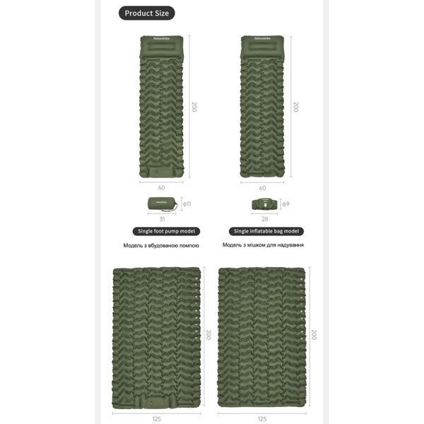 Матрац туристичний надувний двомісний Naturehike CNK2550WS019, 200х125х6.5 см, синій із вбудованою помпою для надування 6977465869623 фото
