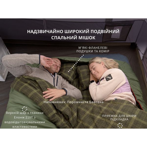 Спальний мішок двомісний із подушками Naturehike CNK2350WS019, зелений 6975641882411 фото