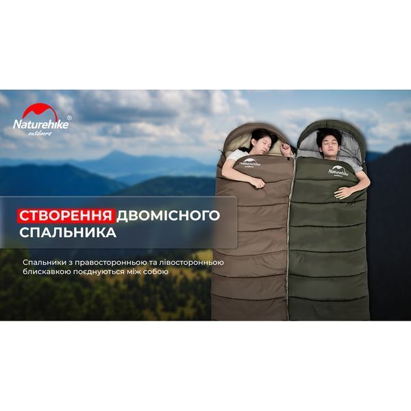 Спальник з капюшоном Naturehike U350S NH20MSD07, (-3&deg;C), правий, темно-зелений 6927595764329-R фото