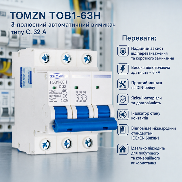Автоматический выключатель АС TOMZN TOB1-63H 3Р 32А 400V авт.38 фото