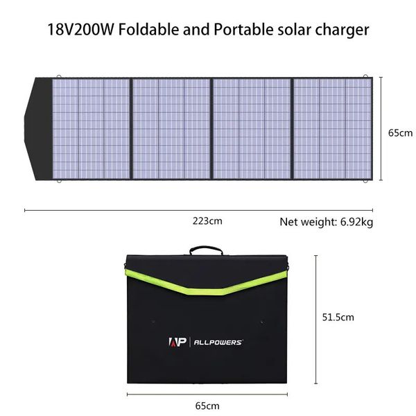 Полікристалічна сонячна панель ALLPOWERS AP-SP-033-BLA 200 W 18V 11A для домашньої сонячної електростанції AP-SP-033-BLA фото