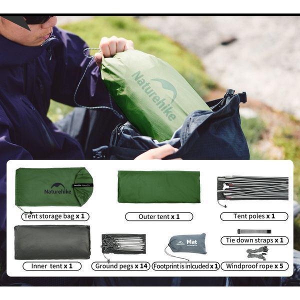 Палатка сверхлегкая двухместная Naturehike Cloud Up Pro CNK2350WS020, темно-зеленая 6927595798737 фото