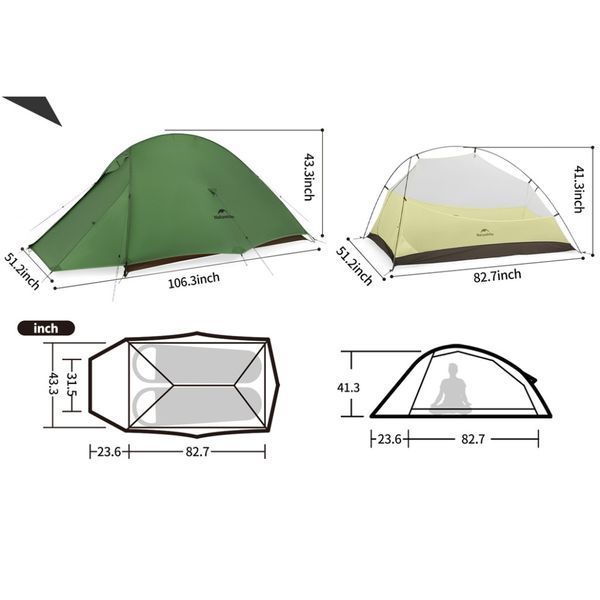 Палатка сверхлегкая двухместная Naturehike Cloud Up Pro CNK2350WS020, темно-зеленая 6927595798737 фото