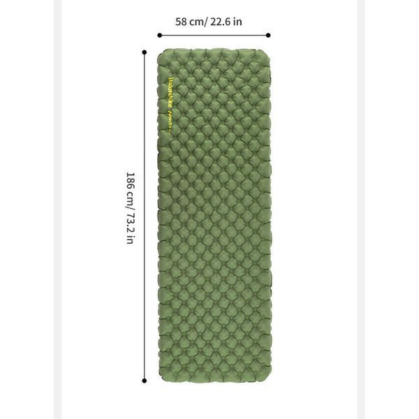 Матрац туристичний надувний одномісний Naturehike CNK2450WS014, надлегкий, 186х58х8 см, зелений із мішком для надування 6976023926808 фото