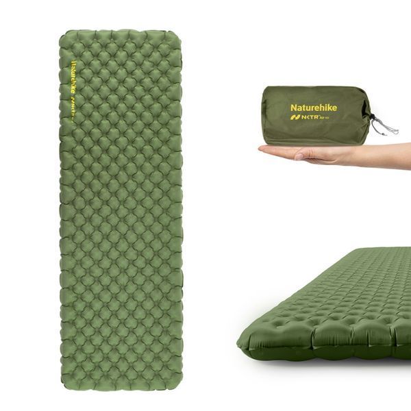 Матрац туристичний надувний одномісний Naturehike CNK2450WS014, надлегкий, 186х58х8 см, зелений із мішком для надування 6976023926808 фото