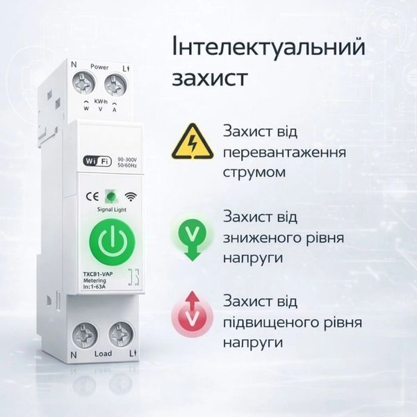 Автоматический выключатель AC SmartLife 1 P 63A 220V Zigbee энергомер, мониторингом, реле с таймером, MCB, и защитой авт.68 фото