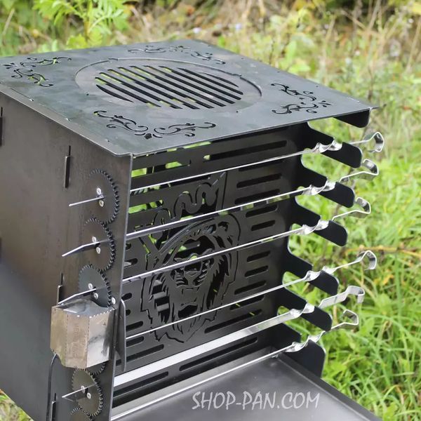Вертикальный эко мангал SHOP-PAN со встроенной шашлычницей и мотором на ножках SP00247 фото
