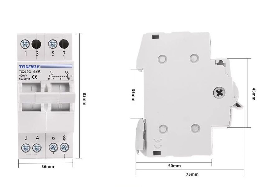 Ручний перемикач TAXNELE TX219G 2P 63A 400V 50/60Hz авт.5 фото