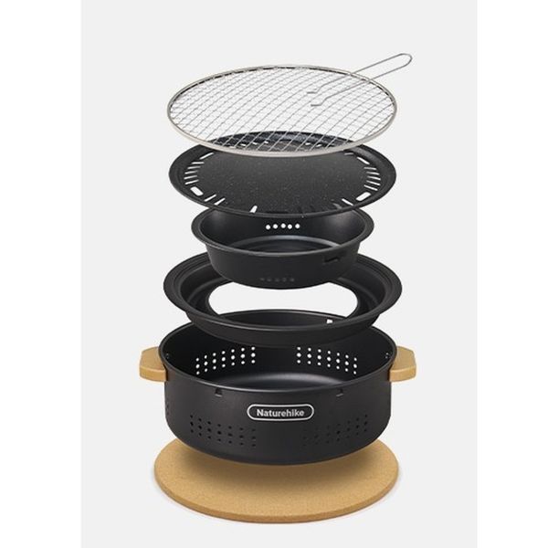 Настольная круглая печь с решеткой и сковородкой Naturehike CNK2550CF010, 36*32.6*12 см, хромированное железо 6977465869364 фото