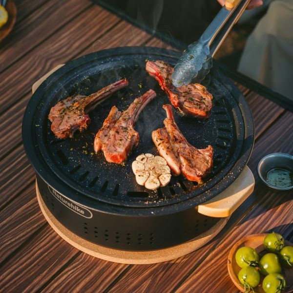 Настольная круглая печь с решеткой и сковородкой Naturehike CNK2550CF010, 36*32.6*12 см, хромированное железо 6977465869364 фото
