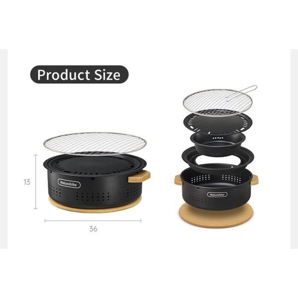 Настольная круглая печь с решеткой и сковородкой Naturehike CNK2550CF010, 36*32.6*12 см, хромированное железо 6977465869364 фото
