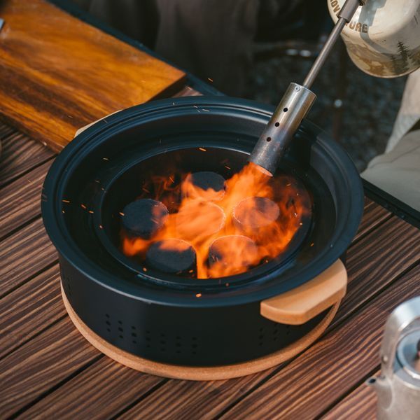 Настольная круглая печь с решеткой и сковородкой Naturehike CNK2550CF010, 36*32.6*12 см, хромированное железо 6977465869364 фото
