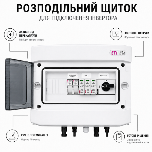 Щит захисту сонячних панелей ETI DC 600 В 1 MPPT 1 стрінг IP65 щит.66 фото