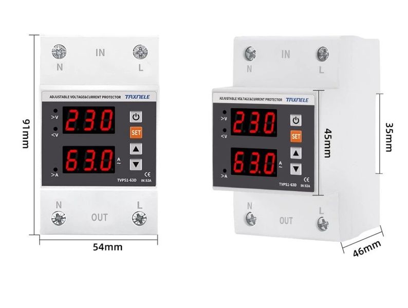 Регульований захисник напруги та струму TAXNELE TVPS1-63D авт.4 фото