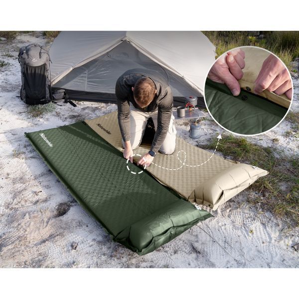 Матрац з подушкою ортопедичний одномісний Naturehike CNK2450WS020, самонадувний, 200х63х10 см, темно-зелений 6927595712733 фото