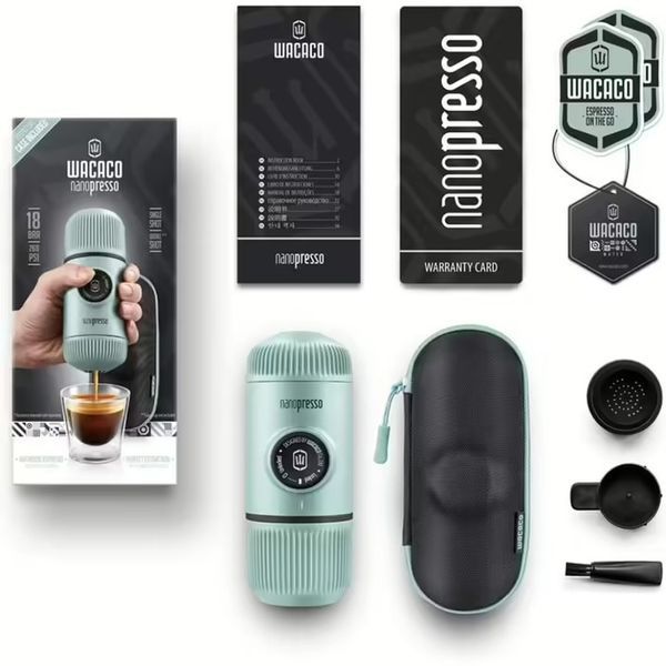 Портативна еспресо-кавоварка Wacaco Nanopresso блакитна з чохлом, механічна, для меленої кави WNANOBLUE фото
