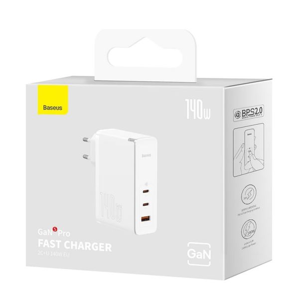 Зарядний пристрій Baseus GaN5 Pro Fast Charger 2C+U 140W White (CCGP090202) CCGP090202 фото