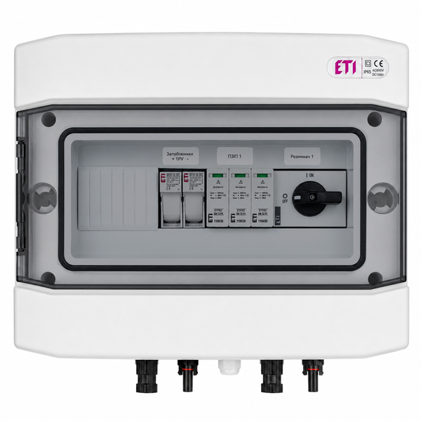 Щит защиты солнечных панелей ETI DC 1 MPPT 1 стринг IP65 25А щит.69 фото