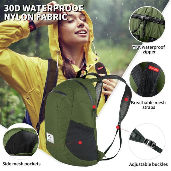 Рюкзак компактний надлегкий Naturehike Ultralight Naturehike NH17A012-B, 18 л, зелений 6976507663762 фото