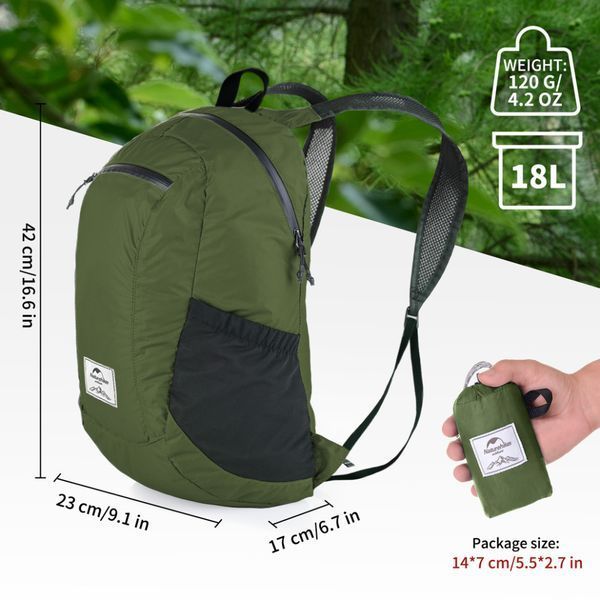 Рюкзак компактний надлегкий Naturehike Ultralight Naturehike NH17A012-B, 18 л, зелений 6976507663762 фото