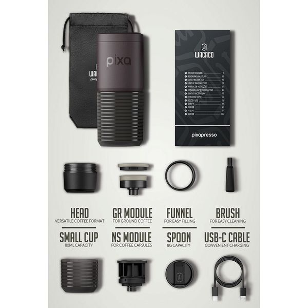 Портативна електрична еспресо-кавоварка Wacaco Pixapresso для меленої кави та капсул, темний бурґунд WPIXADB фото