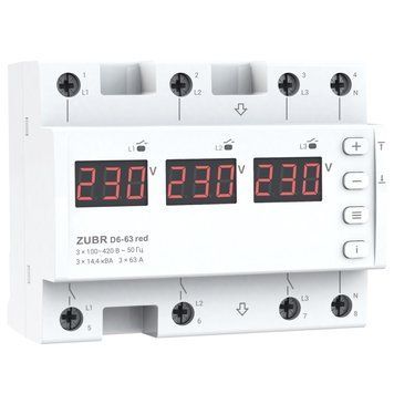 Реле напряжения AC ZUBR D6-63 red 3Р 63A 220V ZUBR D6-63 red фото