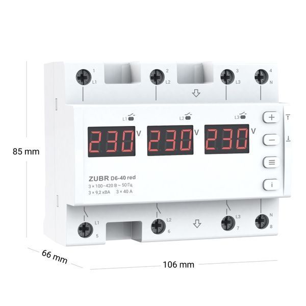 Реле напряжения AC ZUBR D6-40 red 3Р 40A 220V ZUBR D6-40 red фото