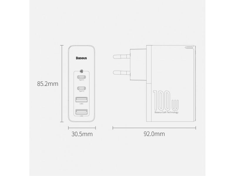 Сетевое зарядное устройство (100W) Baseus GaN2 Pro Quick Charger (100W) Белий (CCGAN2P-L02) CCGAN2P-L02 фото