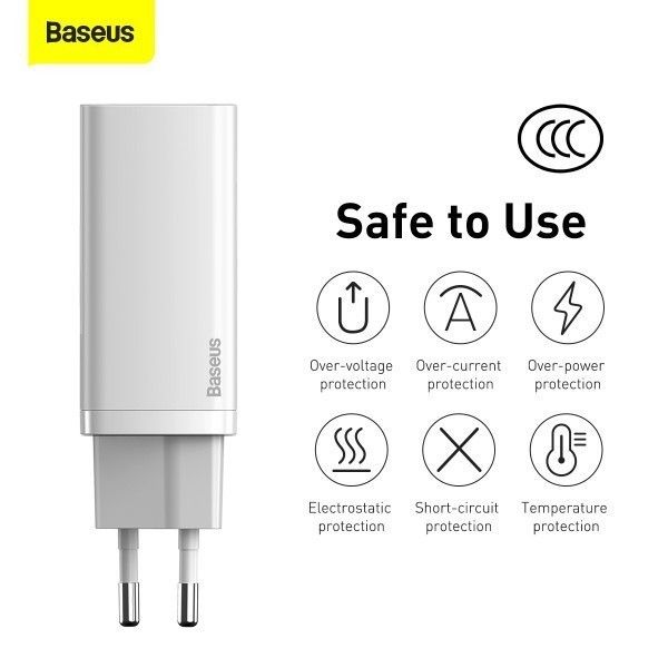 Мережевий зарядний пристрій Baseus GaN2 Lite Quick Charger 65W (1 Type-C + 1 USB) (CCGAN2L-E02) CCGAN2L-E02 фото