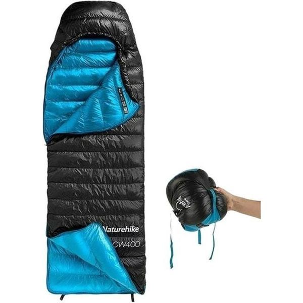 Спальник з натуральним пухом Naturehike CW400 NH18C400-D, p-р M, чорно-блакитний 6927595794531 фото