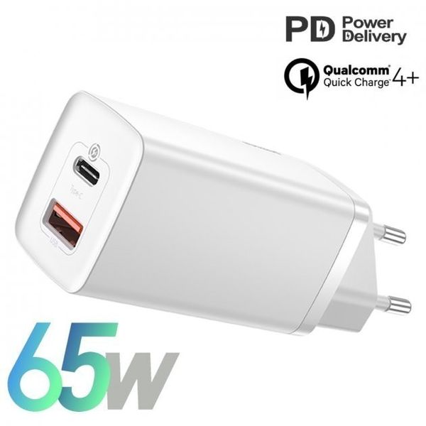 Мережевий зарядний пристрій Baseus GaN2 Lite Quick Charger 65W (1 Type-C + 1 USB) (CCGAN2L-E02) CCGAN2L-E02 фото