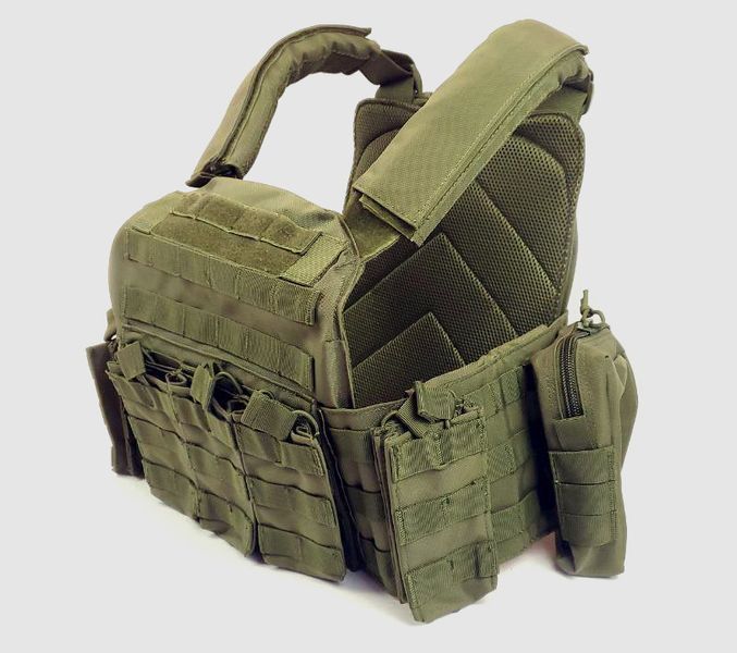 Плитоноска Yakeda VT-6031-6 полиэстэр 600D с системой MOLLE с подсумками Олива арт.054 фото