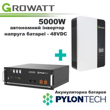 Комплект: Инвертор Growatt SPF 5000 ES + Аккумуляторная батарея Pylontech US5000 (48В, 4.8 кВт/г) SPF5000ESUS5000 фото