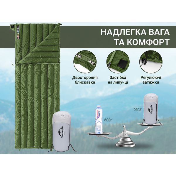Спальный мешок с натуральным пухом Naturehike CWM295 CNK2300SD013, зеленый 6976023920882 фото
