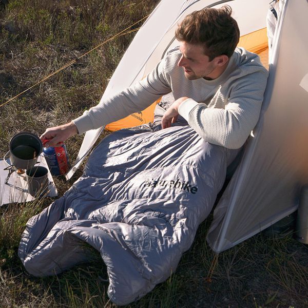 Спальник з натуральним пухом Naturehike CW400 NH18C400-D, p-р M, жовто-сірий 6927595794555 фото