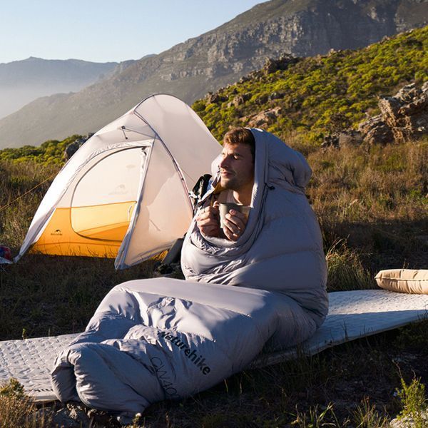 Спальник з натуральним пухом Naturehike CW400 NH18C400-D, p-р M, жовто-сірий 6927595794555 фото