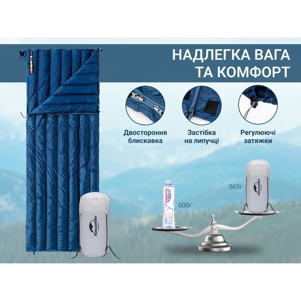 Спальный мешок с натуральным пухом Naturehike CWM295 CNK2300SD013, голубой 6976023920899 фото