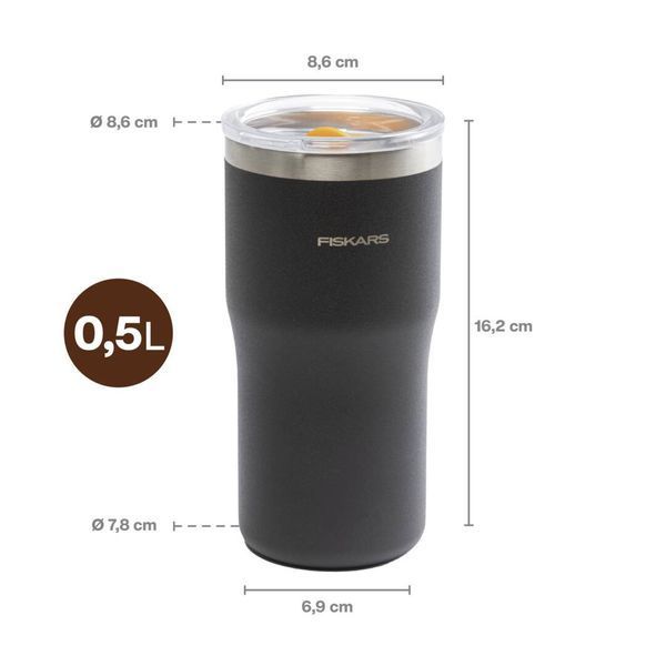 Термокружка Fiskars On-the-go 0.5 л, цвет черный (1078762) 1078762 фото