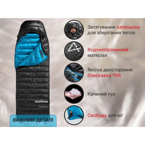Спальник с натуральным пухом Naturehike CW400 NH18C400-D, р-р L, желто-серый 6927595794562 фото