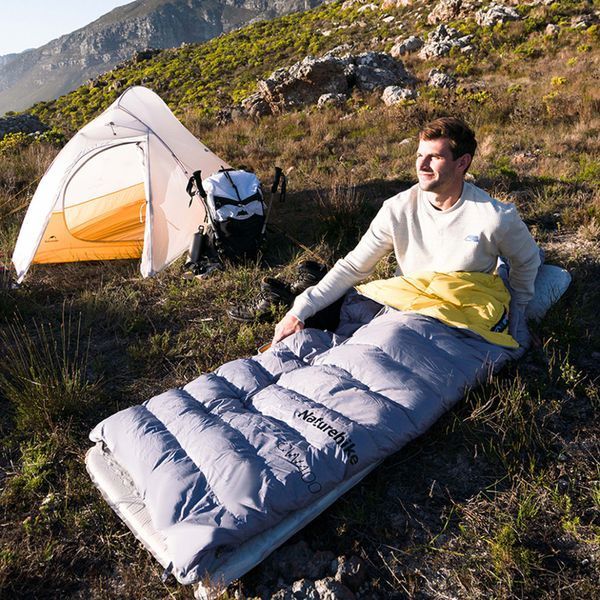 Спальник с натуральным пухом Naturehike CW400 NH18C400-D, р-р L, желто-серый 6927595794562 фото