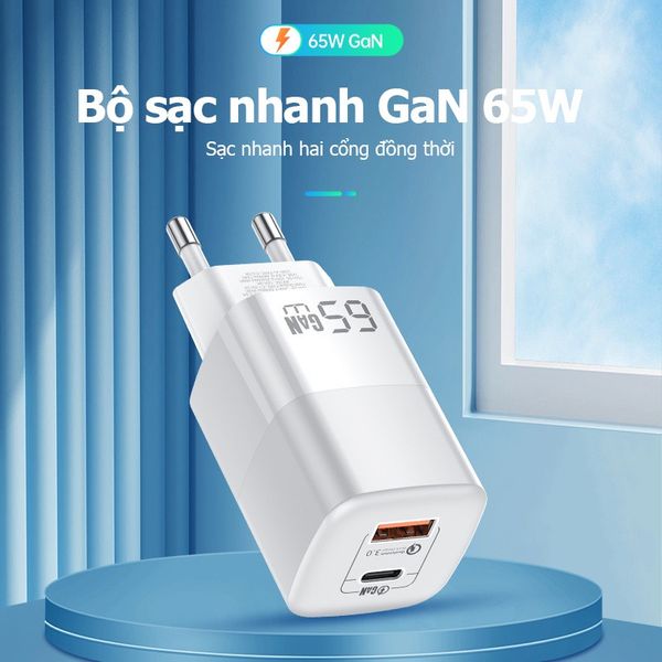 Мережевий зарядний пристрій Kuulaa 65W GaN USB-A +Type-C White RY-U65W фото