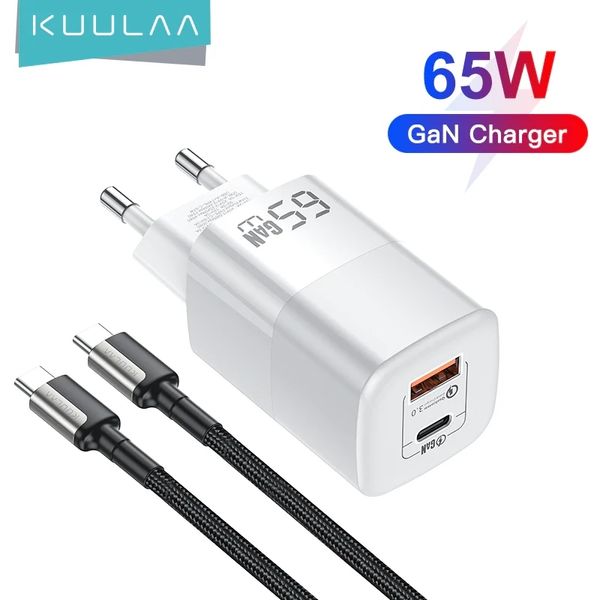 Мережевий зарядний пристрій Kuulaa 65W GaN USB-A +Type-C White RY-U65W фото