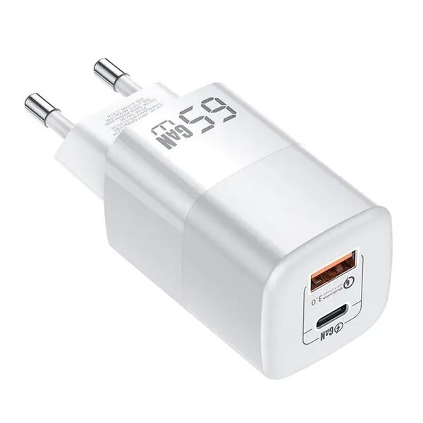 Мережевий зарядний пристрій Kuulaa 65W GaN USB-A +Type-C White RY-U65W фото