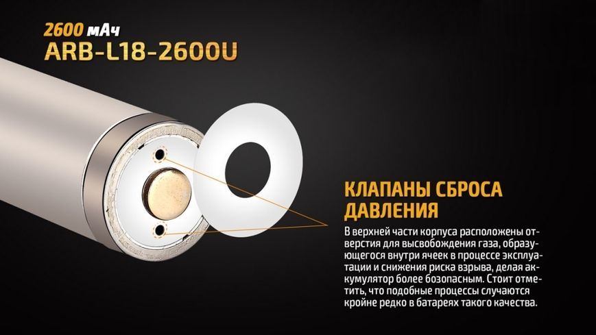 Аккумулятор 18650 Fenix ​​(2600 mAh) micro usb зарядка ARB-L18-2600U фото